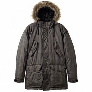 Men's Plaid Hooded Jacket with Fur Trim
